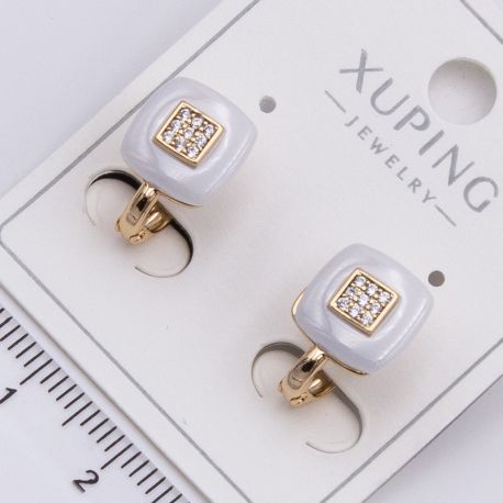 Серьги Xuping№2338 мягкие квадраты с белой вставкой купить бижутерию Харьков оптом.