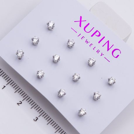 Серьги Xuping№2344 гвоздики набор 6 пар с белым цирконом, держащийся на 6 лапках купить бижутерию Харьков оптом.