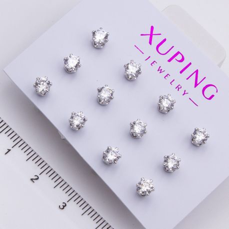 Серьги Xuping№2346 гвоздики набор 6 пар с белым цирконом, держащийся на 6 лапках купить бижутерию Харьков оптом.