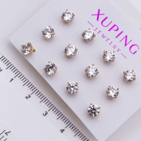 Серьги Xuping№2349 гвоздики набор 6 пар с белым цирконом, держащийся на 6 лапках купить бижутерию Харьков оптом.