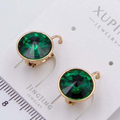 Серьги Xuping№2362 с зеленым камнем Swarovski купить бижутерию Харьков оптом.