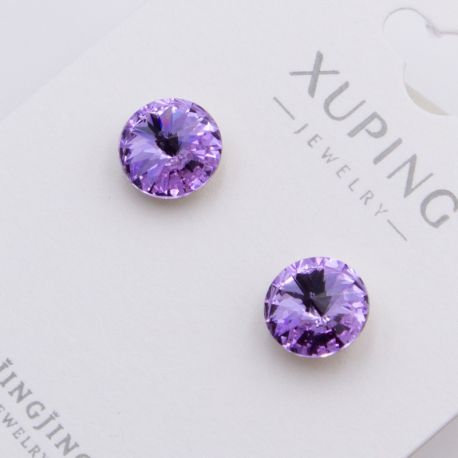 Серьги Xuping№2373 гвоздики с сиреневым камнем Swarovski купить бижутерию Харьков оптом.
