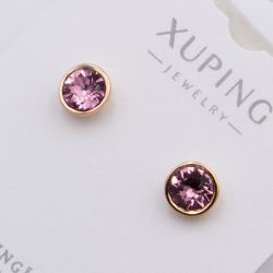 Серьги Xuping№2387 гвоздики с розовым камнем Swarovski купить бижутерию Харьков оптом.