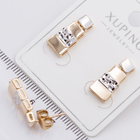 Серьги Xuping№2390 гвоздики оригинальный комбинированный дизайн из пластин купить бижутерию Харьков оптом.