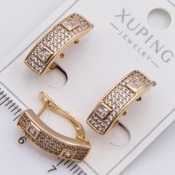 Серьги Xuping№2399 изогнутая пластина с белыми цирконами ювелирная бижутерия Харьков оптом.