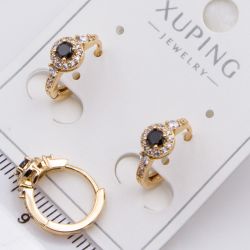 Серьги Xuping№2430 с черным центральным цирконом на круглом замке ювелирная бижутерия Харьков оптом.