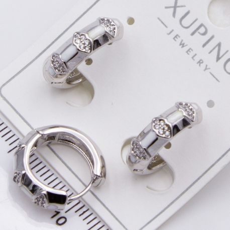 Серьги Xuping№2431 полукольца под серебро с камнями ювелирная бижутерия Харьков оптом.