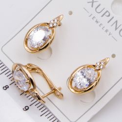Серьги Xuping№2433 с большим центральным овальным цирконом ювелирная бижутерия Харьков оптом.