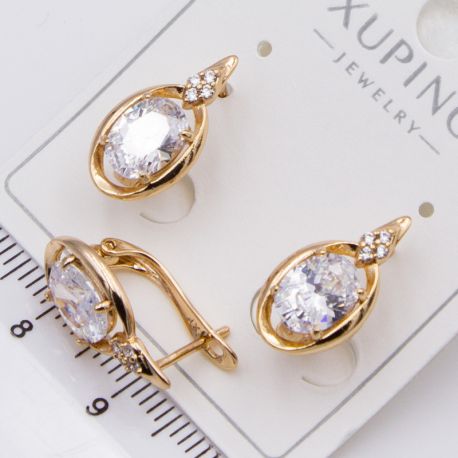 Серьги Xuping№2433 с большим центральным овальным цирконом ювелирная бижутерия Харьков оптом.