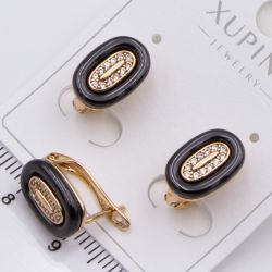 Серьги Xuping№2438 овальные с черной керамикой ювелирная бижутерия Харьков оптом.