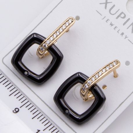 Серьги Xuping№2439 подвеска объемный квадрат из черной керамики ювелирная бижутерия Харьков оптом.