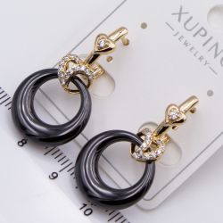Серьги Xuping№2440 с объемными черными кольцами из ювелирной керамики ювелирная бижутерия Харьков оптом.