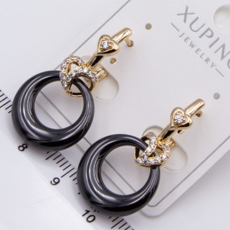 Серьги Xuping№2440 с объемными черными кольцами из ювелирной керамики ювелирная бижутерия Харьков оптом.
