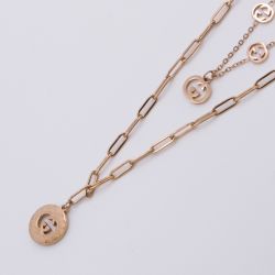 Цепочка сталь№780 55 + 40 см двойная подвеска с медальоном Gucci 18К украшения высокого качества оптом.