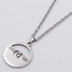 Цепочка сталь№798 45+5 см, открытый круглый медальон Gucci, логотип GG, полосы Web Stripe куплю оптом бижутерию сталь недорого.