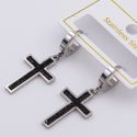 Серьги сталь№804 Stainless Steel классический прямоугольный крест с черными цирконами куплю бижутерию сталь оптом.