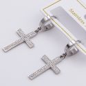 Серьги сталь№805 Stainless Steel классический прямоугольный крест с белыми цирконами куплю бижутерию сталь оптом.