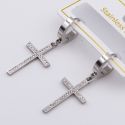 Серьги сталь№806 Stainless Steel классический прямоугольный крест с белыми цирконами куплю бижутерию сталь оптом.