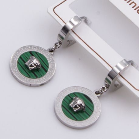 Серьги сталь№809 Голова Медузы Versace (Версаче) с малахитовым фоном куплю бижутерию сталь оптом.
