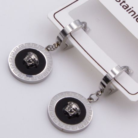 Серьги сталь№810 Голова Медузы Versace (Версаче) с черным фоном куплю бижутерию сталь оптом.