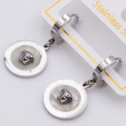 Серьги сталь№811 Голова Медузы Versace (Версаче) с белым фоном куплю бижутерию сталь оптом.