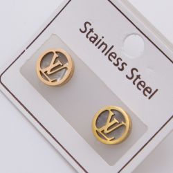 Серьги сталь№812 гвоздики Louis Vuitton (Луи Виттон) монограмма LV куплю бижутерию сталь оптом.