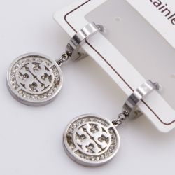 Серьги сталь№817 медальон Tory Burch с камнями куплю бижутерию сталь оптом.
