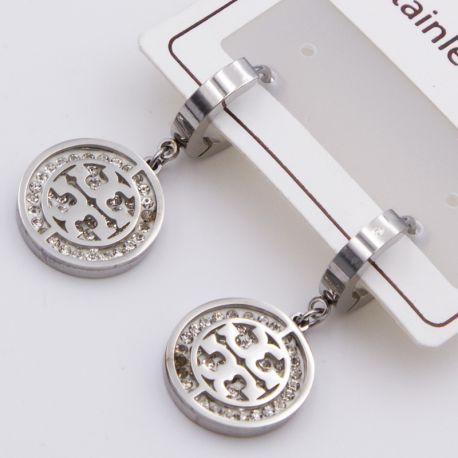 Серьги сталь№817 медальон Tory Burch с камнями куплю бижутерию сталь оптом.