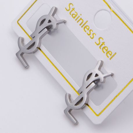 Серьги сталь№824 гвоздики логотип Yves Saint Laurent куплю бижутерию сталь оптом.