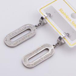 Серьги сталь№828 с подвижной подвеской Картье и дорожками из камней куплю бижутерию сталь оптом.