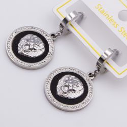 Серьги сталь№829 голова льва Gucci с черной эмалью куплю бижутерию сталь оптом.