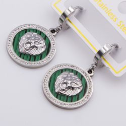 Серьги сталь№830 голова льва Gucci с эмалью под малахит куплю бижутерию сталь оптом.