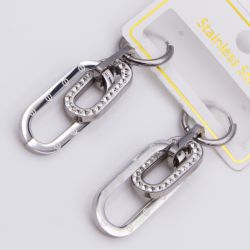 Серьги сталь№833 скрепка с гравировкой винтов в стиле Cartier куплю бижутерию сталь оптом.