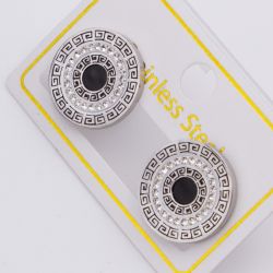 Серьги сталь№838 круги с меандром и камнями Versace куплю бижутерию из мед стали оптом.