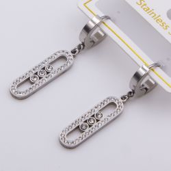 Серьги сталь№841 вытянутая овальная рамка Messika (Мессика) куплю бижутерию из мед стали оптом.