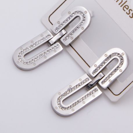 Серьги сталь№843 скрепка Paperclip Cartier с дорожкой из камней куплю бижутерию из мед стали оптом.