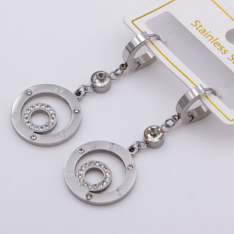 Серьги сталь№844 кольца Cartier с гравировкой винта и дорожкой из камней куплю бижутерию из мед стали оптом.