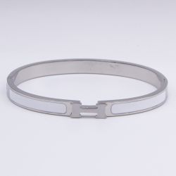Браслет сталь№846 жесткий брендовый браслет Hermes с белым акцентом купить качественные украшения.