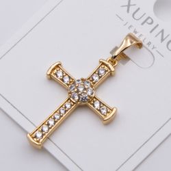 Кулон Xuping№476 нательный крестик с белыми цирконами 18К купить ювелирные украшения оптом недорого.