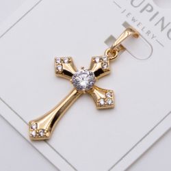 Кулон Xuping№482 крест с плавным расширением на концах лучей и камешками 18К купить ювелирные украшения оптом недорого.