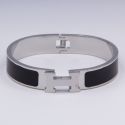 Браслет сталь№850 жесткий брендовый браслет Hermes с черной эмалью купить качественные украшения.
