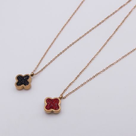 Цепочка сталь№855 45 + 5 см удлинитель, черный и красный клевер Van Cleef & Arpels купить качественные украшения.