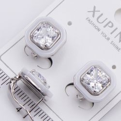 Серьги Xuping№2450 с черной керамической рамкой-вставкой с камнем принцесса 18К ювелирная бижутерия Харьков оптом.