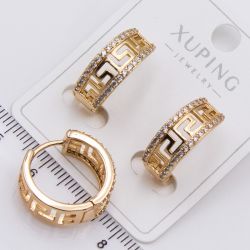 Серьги Xuping№2452 полукольца со сквозным орнаментом и дорожками из цирконов 18К ювелирная бижутерия Харьков оптом.