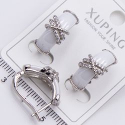 Серьги Xuping№2453 с белой керамической гладкой вставкой ювелирная бижутерия Харьков оптом.