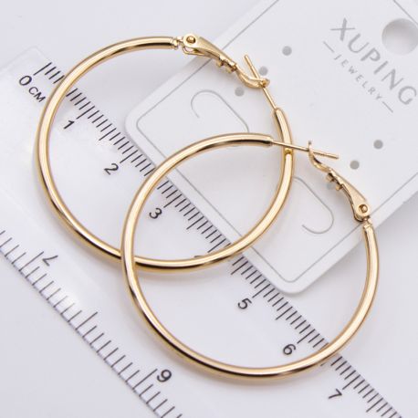 Серьги Xuping№2458 3.5 см кольца (конго) базового гладкого дизайна 18К ювелирная бижутерия Харьков оптом.