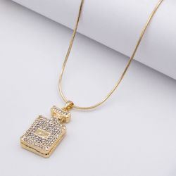 Подвеска№2577 в виде флакона духов PARFUM №5 с инкрустацией белых цирконов купить недорого в интернет-магазине.