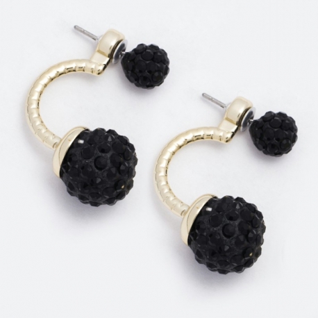 Серьги №907 черные шарики со стразами.