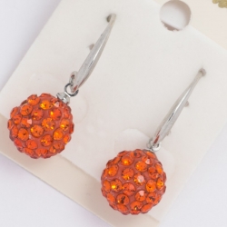 Серьги№983 яркие коралловые шарики в мелких камешках на круглом замке